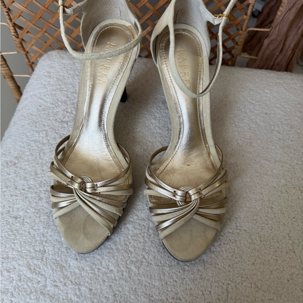Ralph Lauren Gold and Cream Heels - Picture 3 of 15